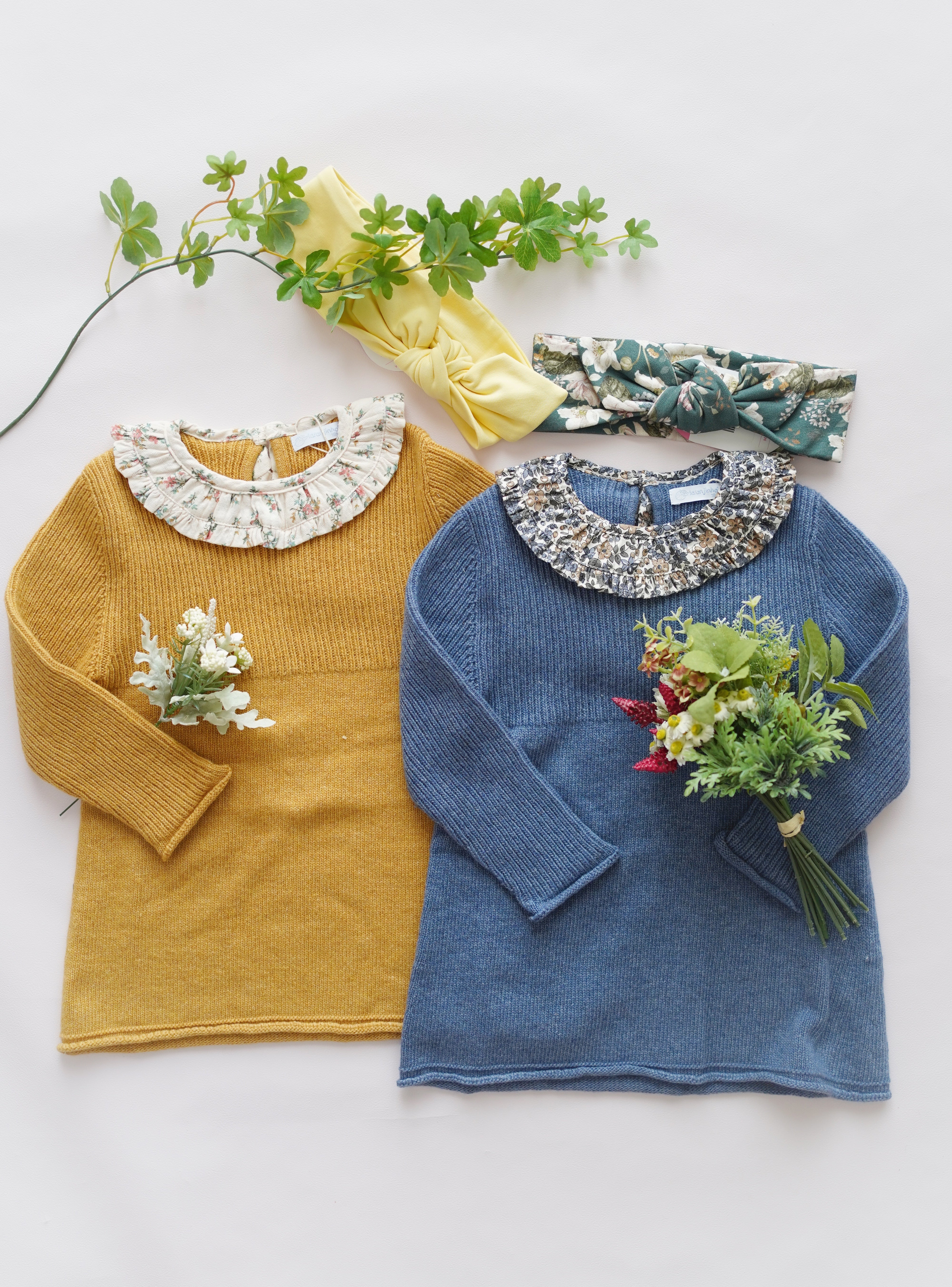 Laranjinha】フリルカラーカシミヤ混ニットワンピース マスタードイエロー